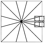 схема - вид сверху на купол большого уличного зонта на боковой опоре 12-лучного